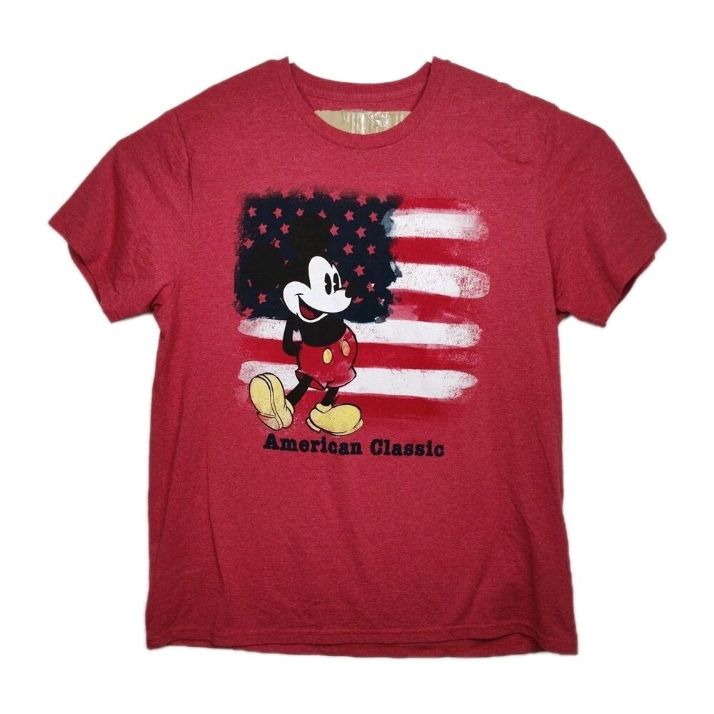 Disney Store Mickey Mouse USA Flag T-Shirt Men's 2XL Red Graphic Print‎